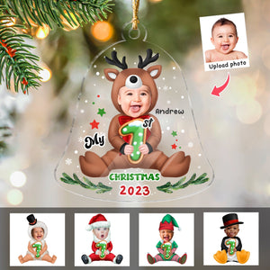 Personalized Ornament from Baby Photo - Christmas Bell Reindeer - My First Christmas