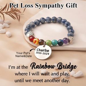 Personalized Pet Charm Bracelet Rainbow Bridge Memorial Bracelet - Pet Loss Sympathy Gift