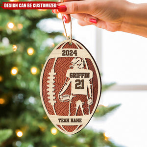 Personalized Football Player Wood Christmas Ornament