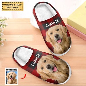 Custom Photo Happiness Is A Warm Puppy - Dog & Cat Personalized Custom Fluffy Slippers