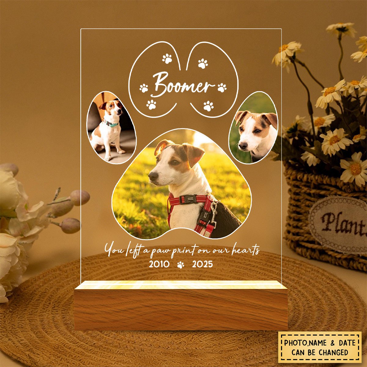 You left a paw print on our hearts - Personalized Memorial Pet Led Light