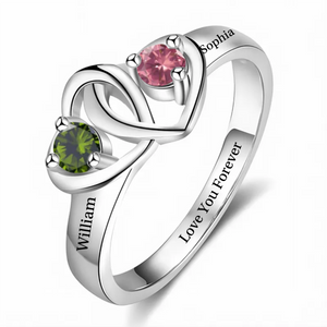 Personalized Two Hearts Birthstone Ring - Gift For Couple