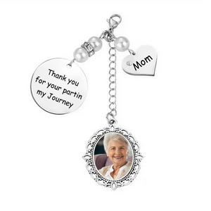 Personalized Wedding Bouquet Lacy Oval Charm With Photo and Heart Shaped Pendant