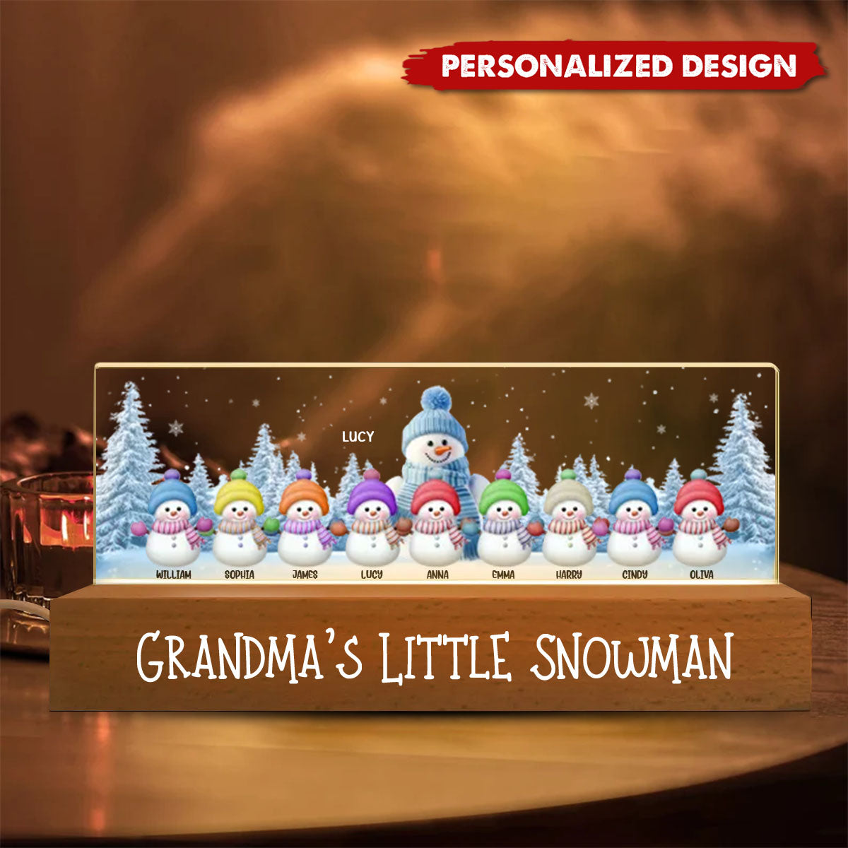 Grandma&Grandkids Snowman Personalized Acrylic Block LED Night Light-Christmas Gift For Grandma