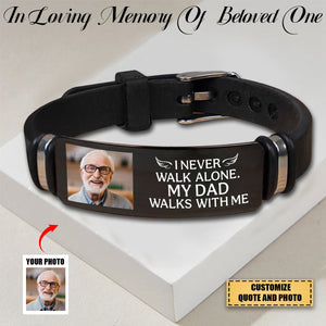 Custom Photo You Never Walk Alone Memorial - Personalized Engraved Bracelet