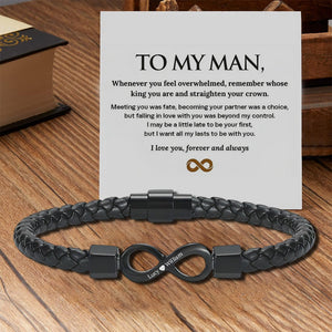 To My Man, Personalized Dual Name Infinity Leather Bracelet