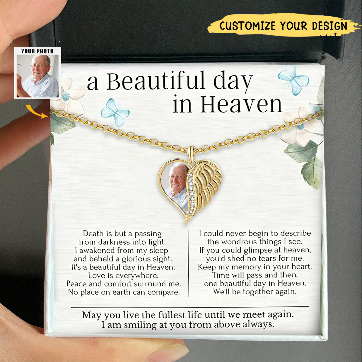 Personalized Memorial Photo Angle Wings Heart Necklace