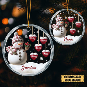 Snowman Family Name Customized Christmas Gift - Personalized Acrylic Round Ornament