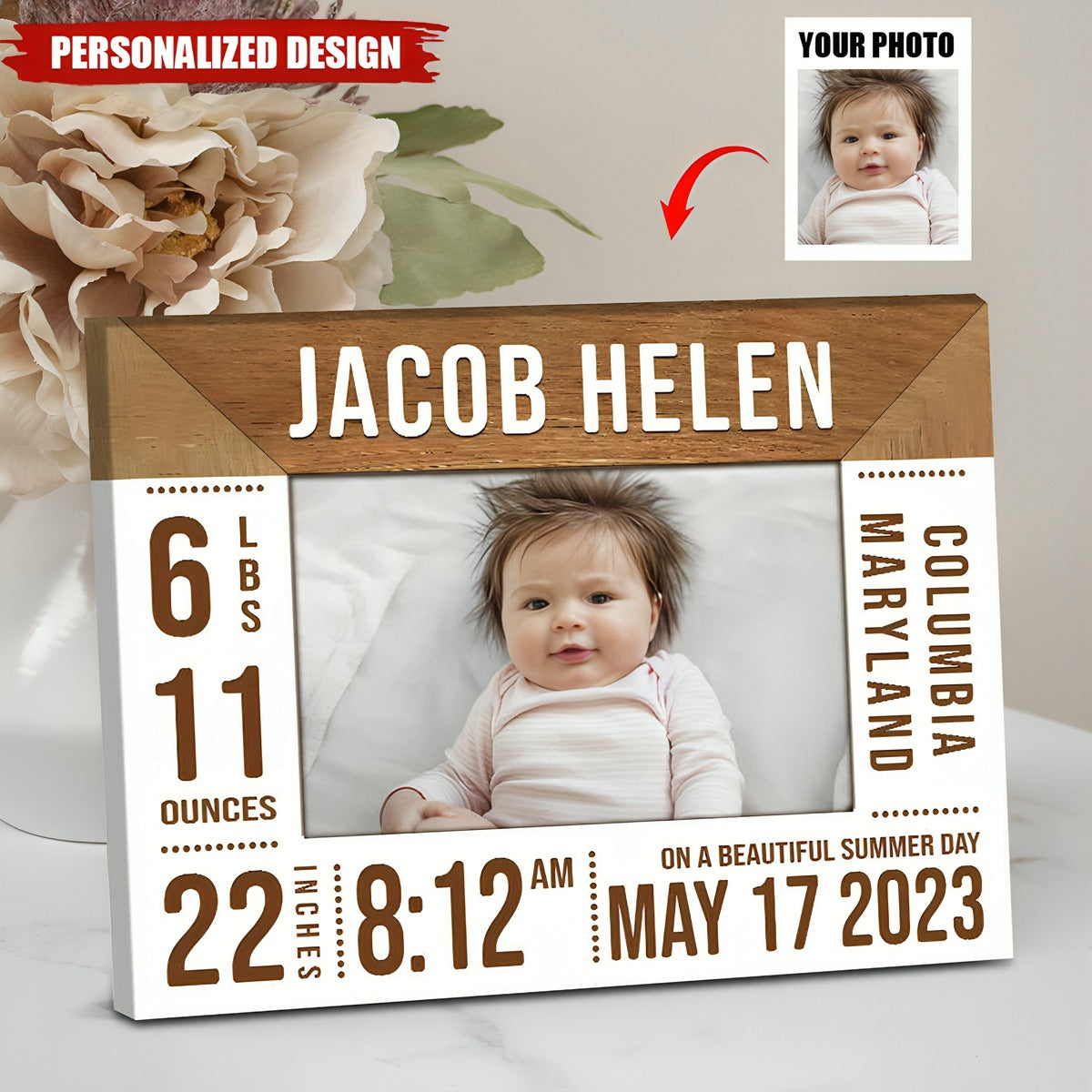 Personalized Birth Announcement Picture Frame - Newborn Gift