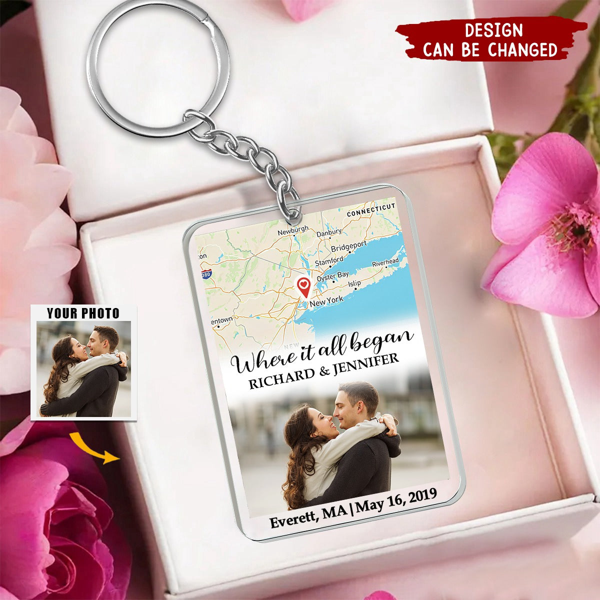 Our First Date Custom Location Map - Personalized Acrylic Photo Keychain