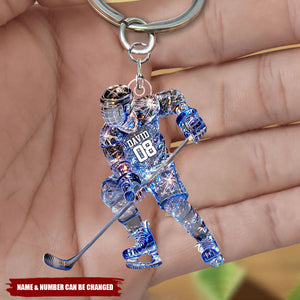 Sparkling Ice Hockey Player - Personalized Hockey Keychain