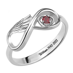 Personalized Infinity Heart Angel Wing Memorial Birthstone Ring