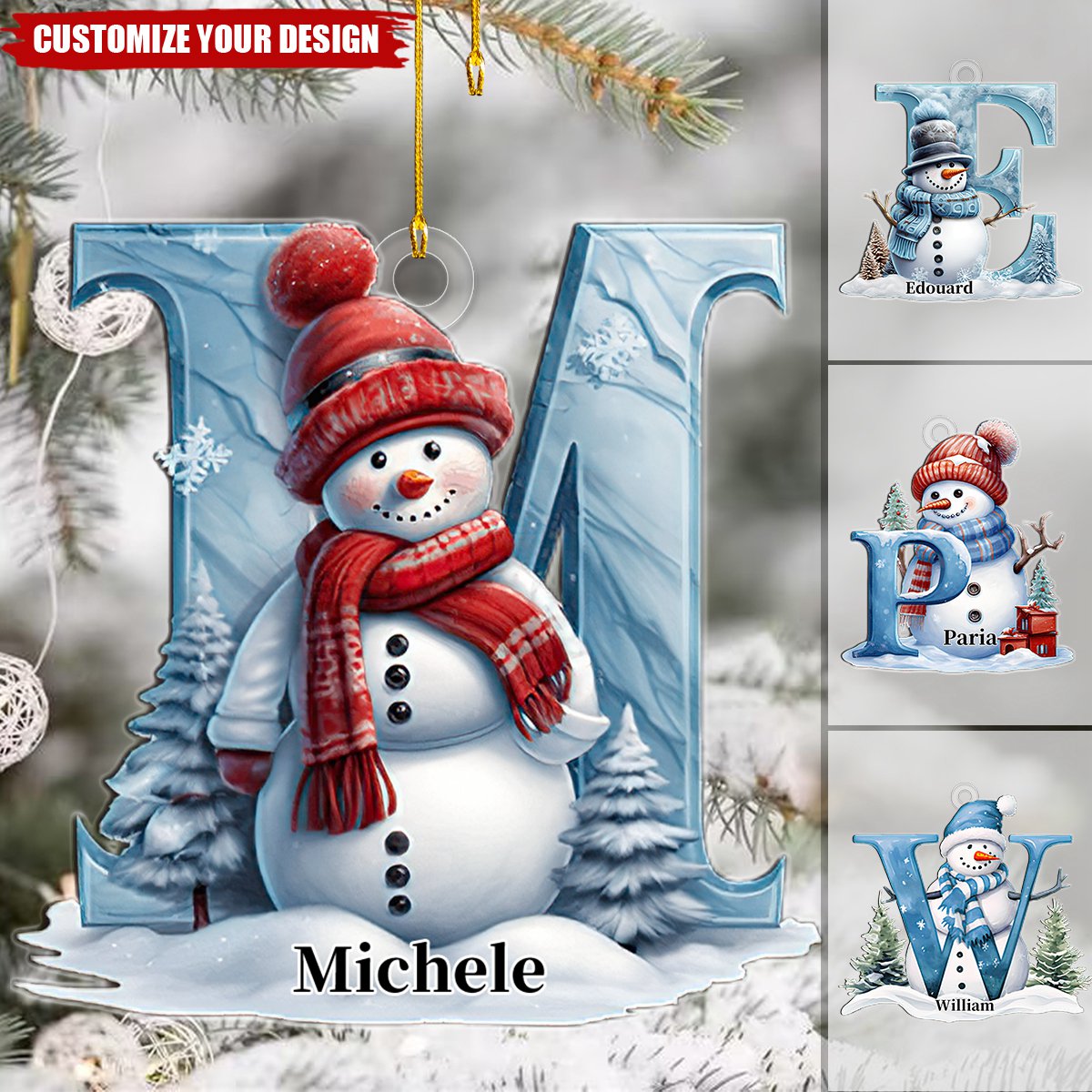 Beautiful Snowman Letter/Number Ornament-Personalized Acrylic Ornament