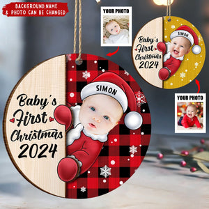 Custom Photo Christmas Santa Baby - Personalized Wooden Ornament