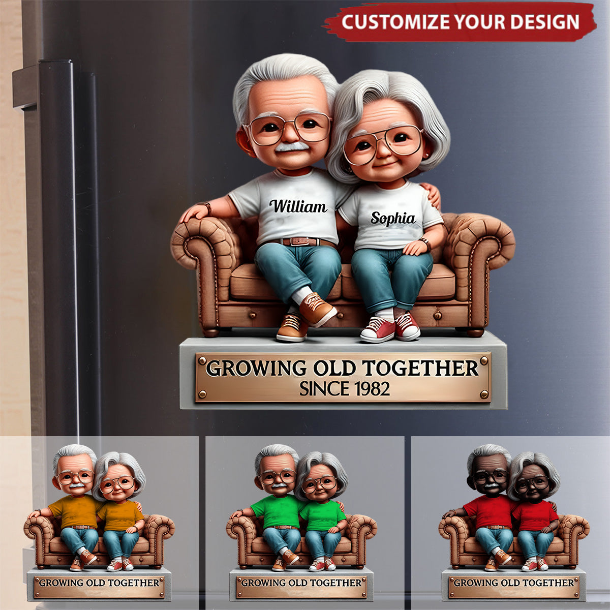 Growing Old Together Couple Fridge Magnet - Personalized Fridge Magnet