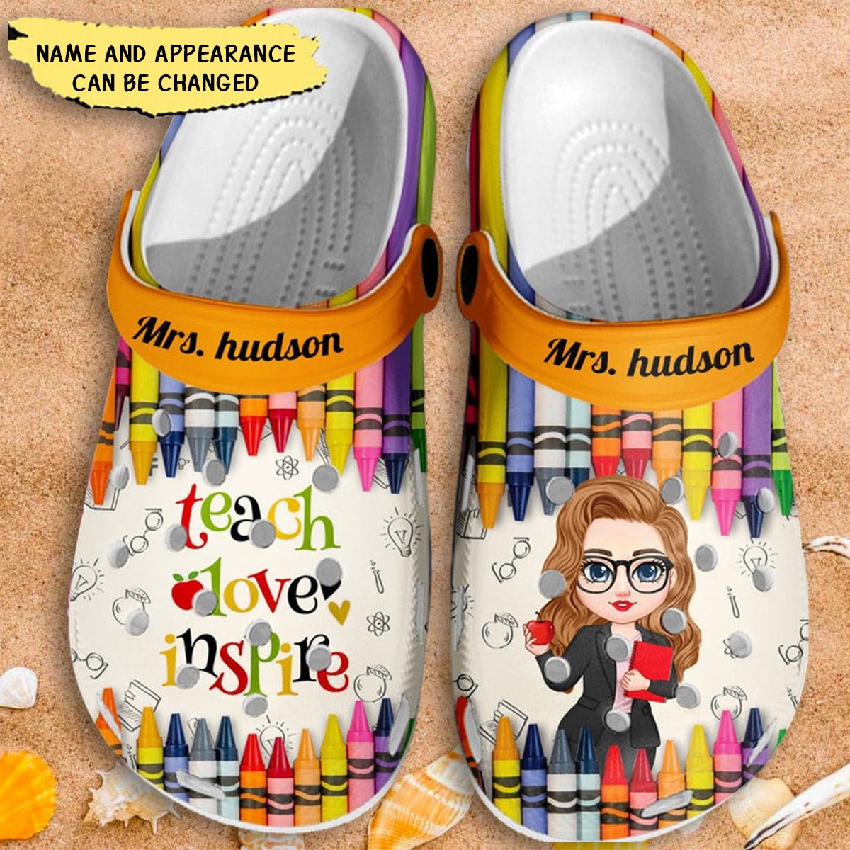 Colorful Crayon Teach Love Inspire Cute Pretty Doll Teacher Personalized Clog