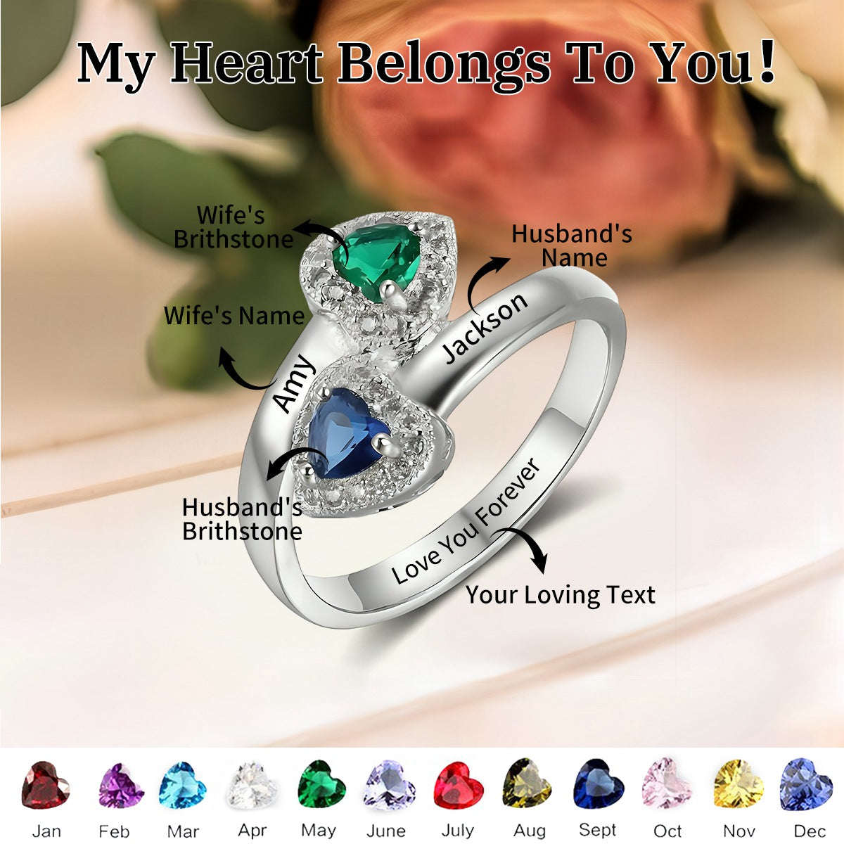 Love You Forever - Personalized Promise Birthstones Ring