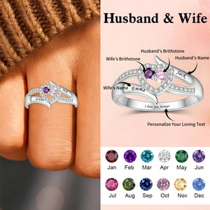 Personalized Heart Birthstones Promise Ring - Gift For Couple