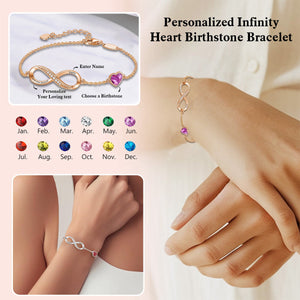 Gift For Her - Personalized Infinity Heart Birthstone Bracelet