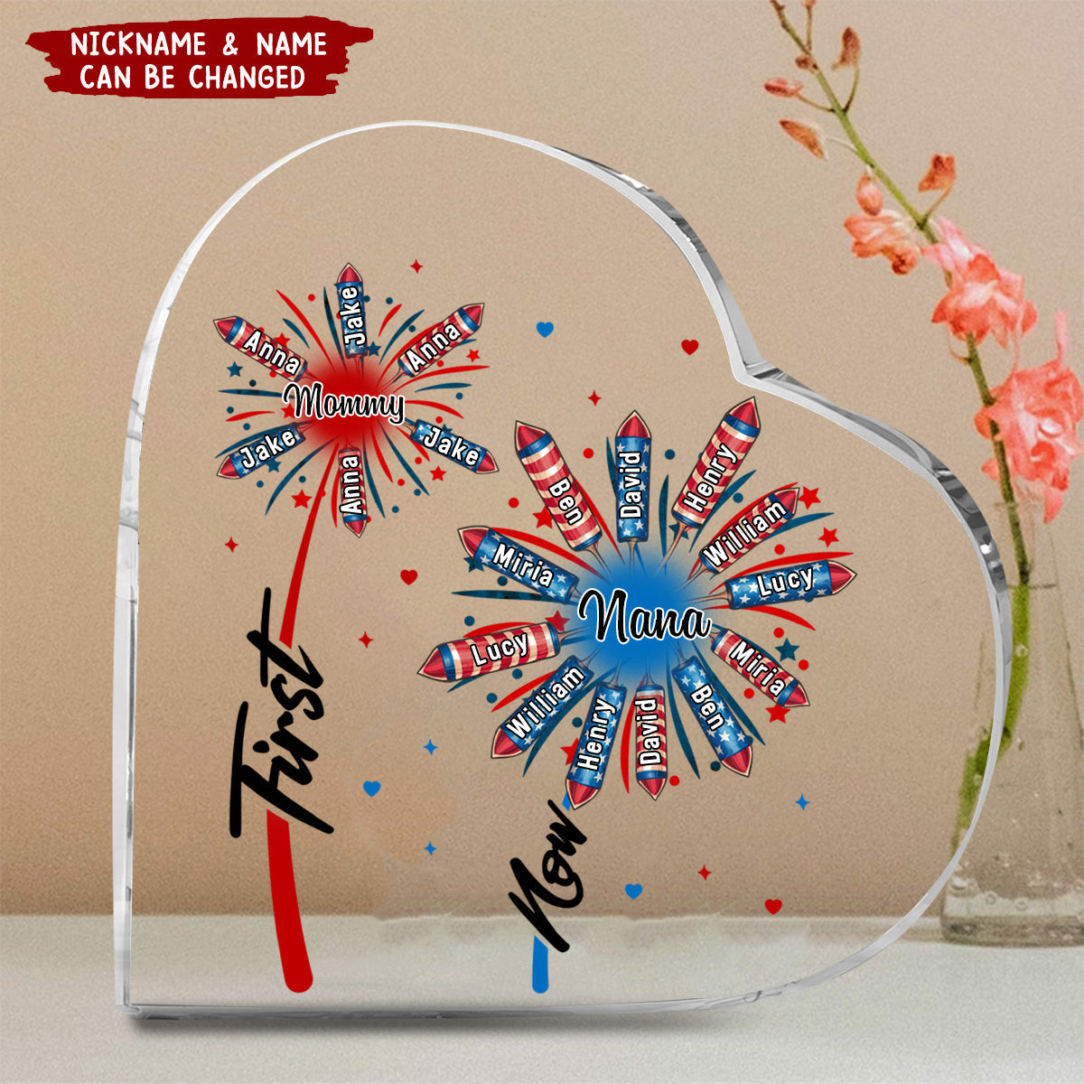 Gift For Grandma Mom Fire Cracker Personalized Heart Shaped Acrylic Plaque