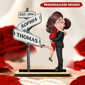 Personalized Standing Wooden Plaque With Couple & Custom Street Signs