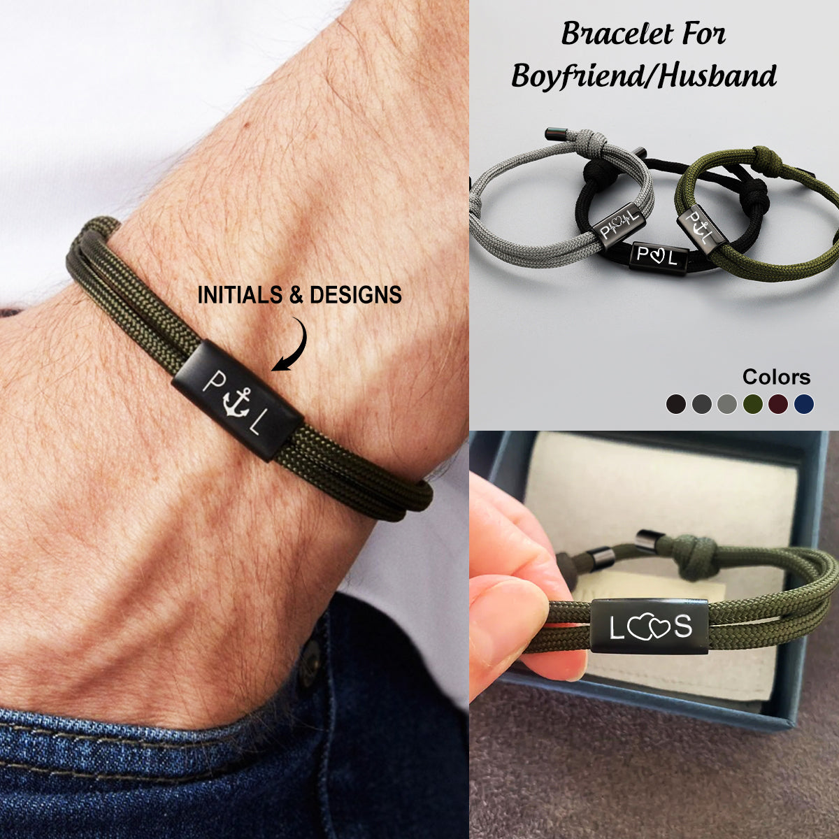 Personalized Men’s Rope Bracelet - Custom Engraving Couple Bracelet