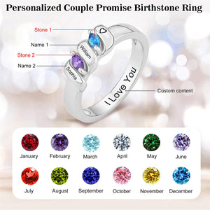 Personalized Ring with Birthstones & Names - Promise Gift For Couples