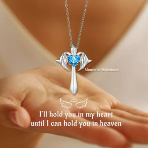 Angel Wings Cross Birthstone Necklace - Personalized Memorial Gift