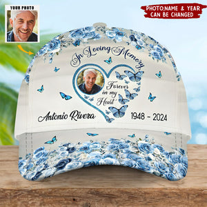 In Loving Memorial Forever In My Heart Rose Background Upload Photo Personalized Cap