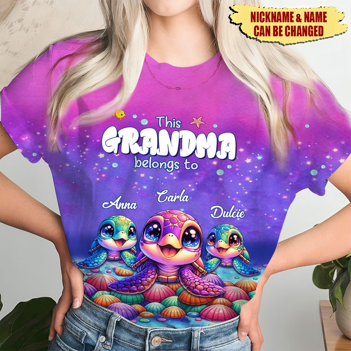 This Grandma belongs to Colorful Turtle Personalized 3D T-shirt