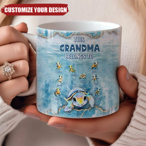 This Grandma Turtle Belongs To Grandkids Beneath Ocean Background Personalized Mug