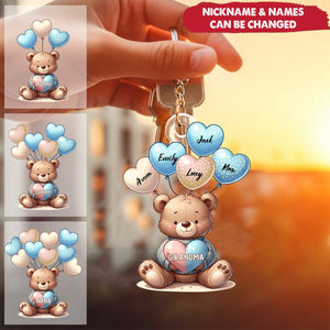 Cute Bear Grandma Mom Sweet Heart Balloon Kids Personalized Keychain