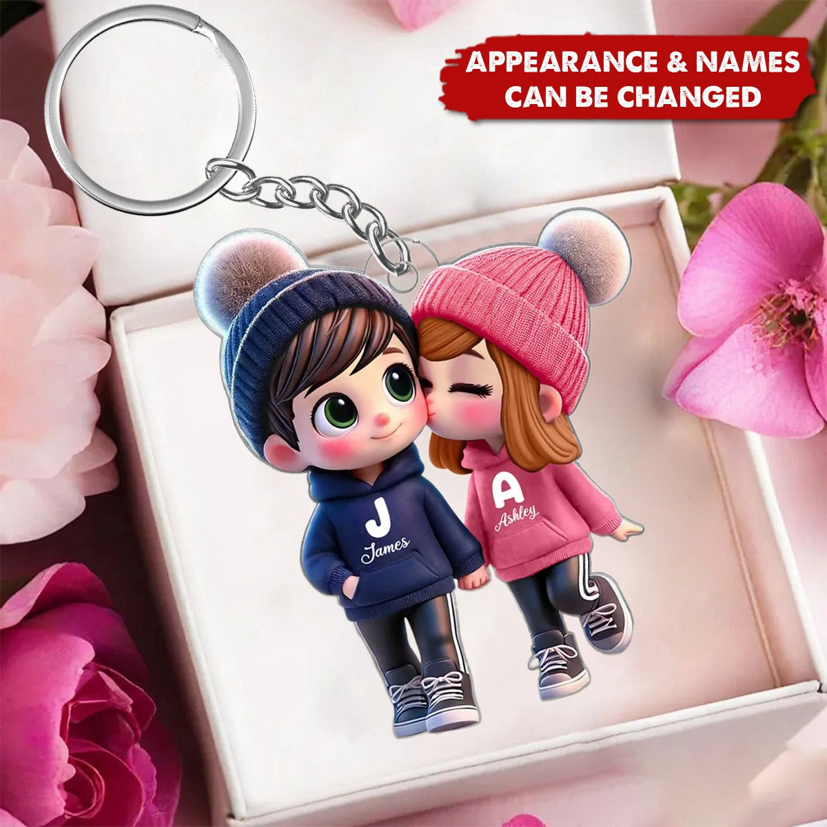 Cute Kissing Cartoon Couple-Personalized Customized Acrylic Keychain