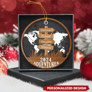 Personalized Travel Adventure Ornament, Custom Traveling Destination Ornament