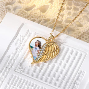 Personalized Memorial Photo Angle Wings Heart Necklace