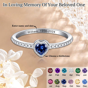 Personalized Memorial Heart Birthstone Ring