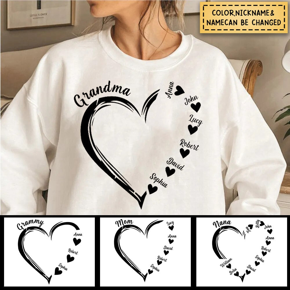 Personalized Grandma and Grandkids,Grandma Heart Sweatshirt