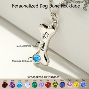 Personalized Dog Bone Birthstone Necklace Gift For Dog Lovers