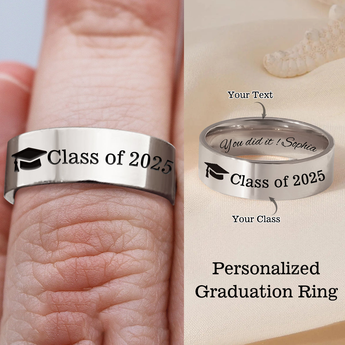 Graduation Ring - Personalized Engraved Ring - Custom Ring for Best Friend