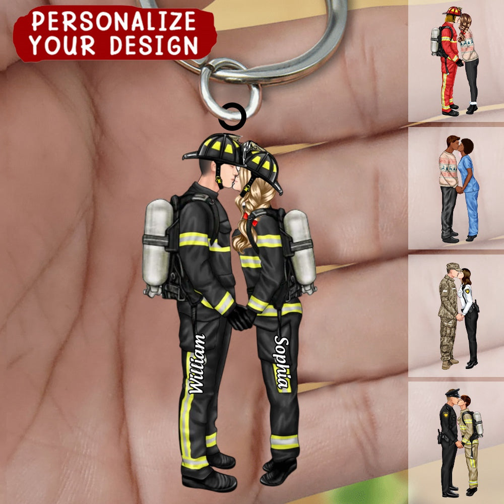 Personalized Acrylic Keychain Couple Portrait, Firefighter, EMS, Nurse, Police Officer,Military