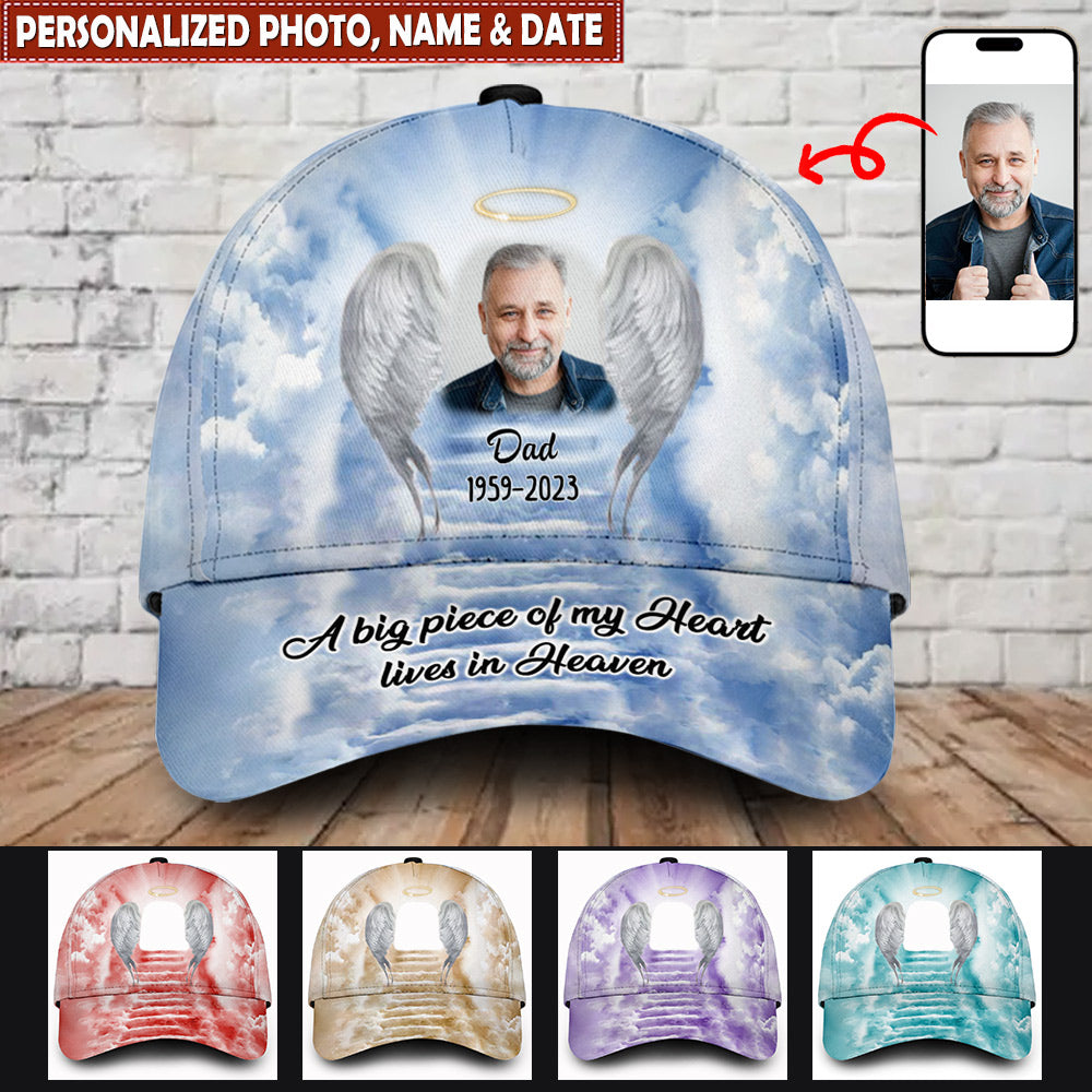 Personalized Memorial A big Piece Of My Heart Lives In Heaven Custom Photo Cap