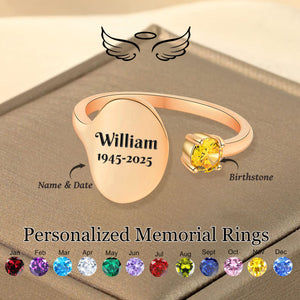 Personalized Custom Memorial Text Birthstone Ring