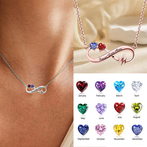 Personalized Engraving Heartbeat Infinity Necklace With Birthstones