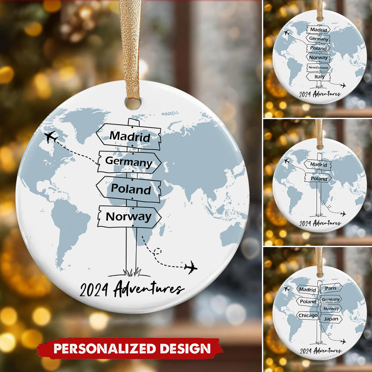 World Adventure Travel-Personalized Family Name Ornament