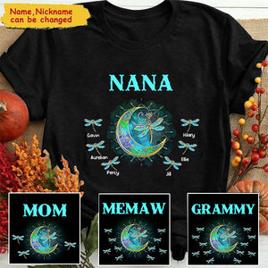 Personalized Grandma/Mom Kids Dragonfly Moon T-shirt