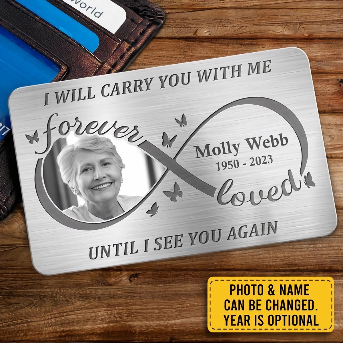 Custom Photo Always On My Mind Forever In My Heart - Memorial Personalized Custom Aluminum Wallet Card - Sympathy Gift For Family Members