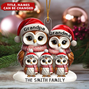 3D Effect Owl Family Christmas Personalized Acrylic Ornament