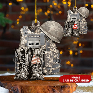 Military Uniform - Boots & Hat - Personalized Flat Acrylic Ornament