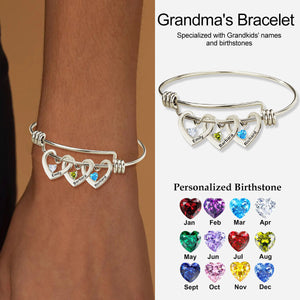 Personalized Heart Name Birthstone Bracelet For Mom Grandma