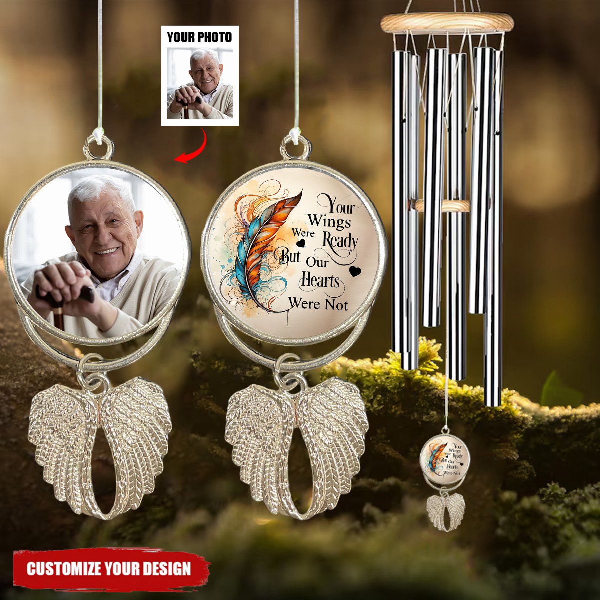 Sympathy Gift For Loss of Love One Angel Wings - Personalized Memorial Wind Chimes